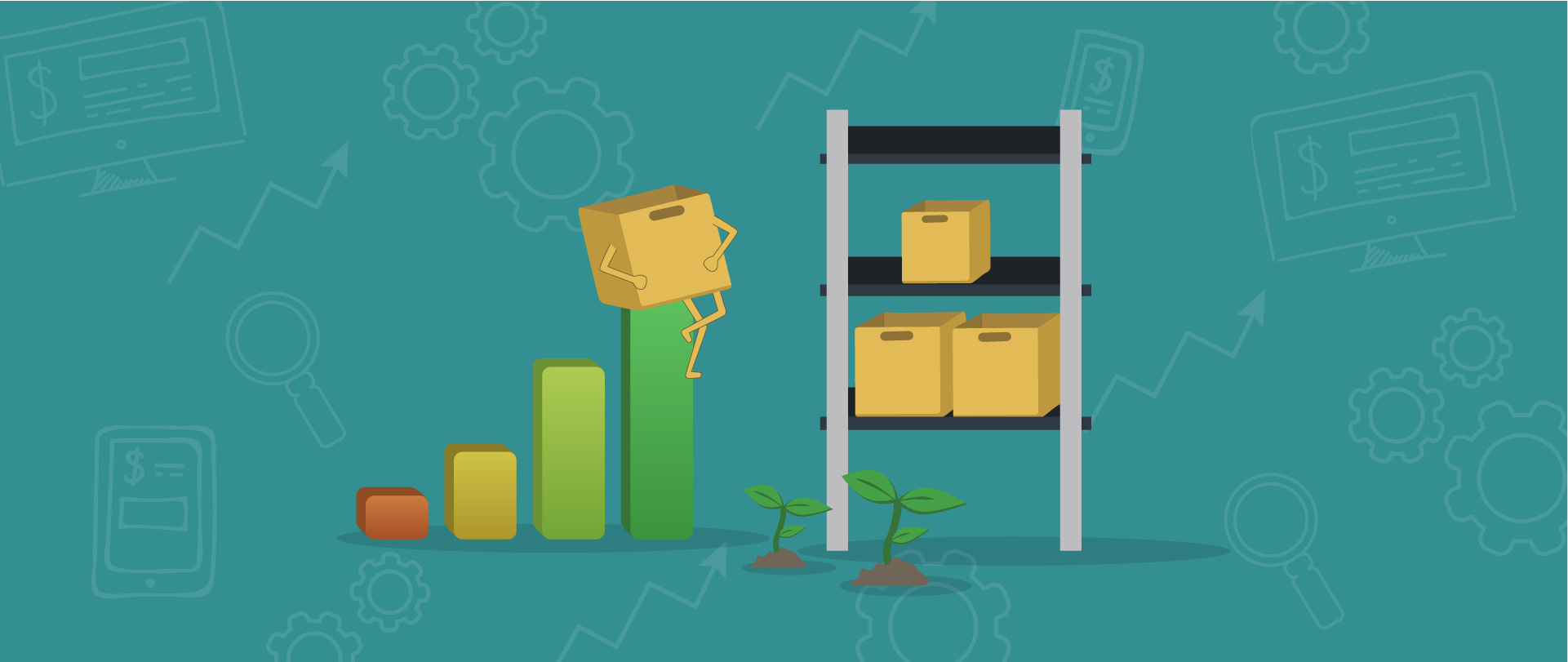Bob the Box sits proudly on an increasing bar graph that shows the benefits of outsourcing order fulfillment.