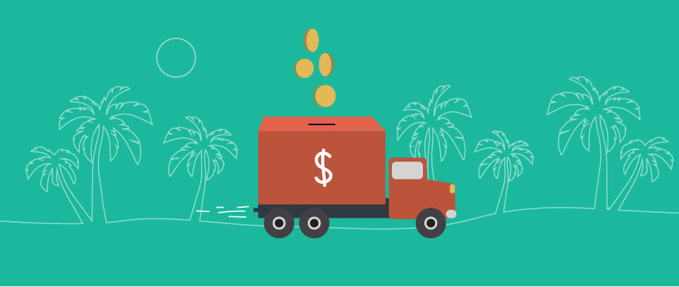A freight truck shooting gold coins shows just how effective branded shipping can be for your business.