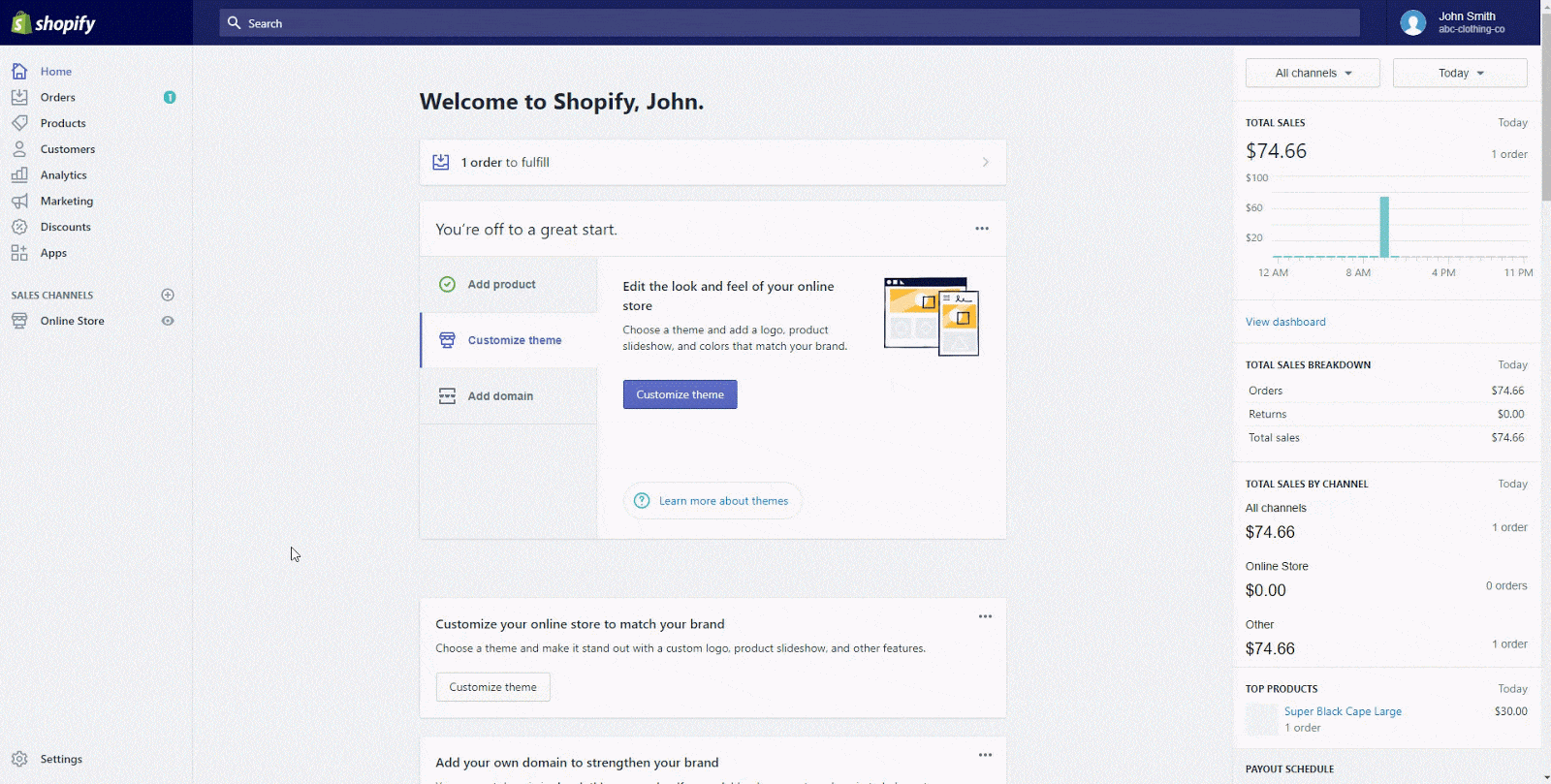 The settings page on Shopify.