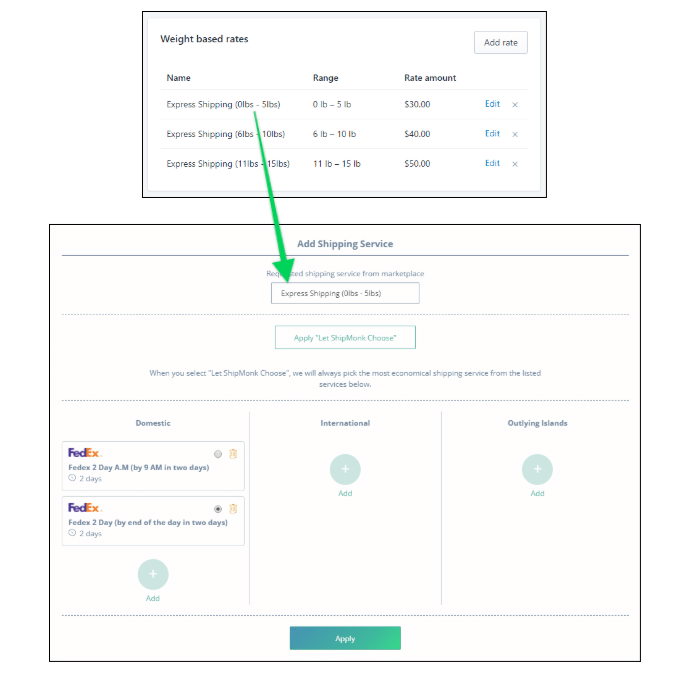 Setting up weight based rates on ShipMonk.