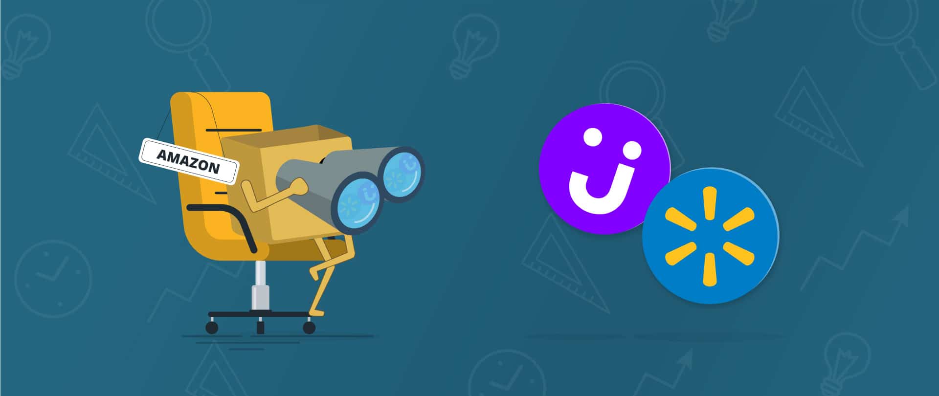 Bob the Box uses binoculars to spy on Walmart and Jet.