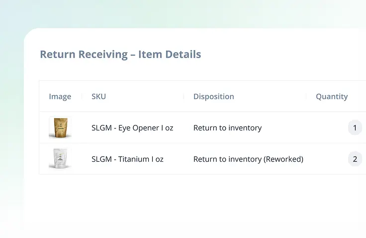 Imagine this: a return receiving item details page that exudes efficiency and detail, much like a perfectly orchestrated symphony. Picture two standout products from the logistics stage, handled with precision by our trusted third-party service at ShipMonk.com. First, we have the SLGM - Eye Opener 1 oz, an invigorating gem ready to make its way back to inventory. Accompanied by its trusty counterpart, the SLGM - Titanium 1 oz duo is poised for another round at center stage. Our page showcases quantities of 1 for Eye Opener and 2 for Titanium—each wrapped in packaging thats as vivid as a Hollywood scene-stealer. The whole setup hums with seamless orchestration, ensuring every product returns promptly and securely back into stock—truly a starring role in efficiency and detail!. via ShipMonk.com