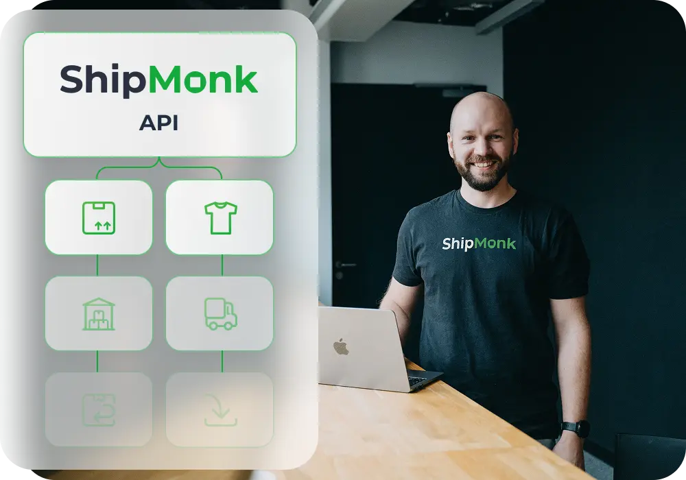 Here we have a cheerful ShipMonk team member, confidently standing by his laptop, ready to tackle your fulfillment needs. His bright smile and ShipMonk tee reflect the spirit of innovation and approachability that defines ShipMonk.com. Notice the API graphic beside him—that’s your gateway to seamless shipping, smart logistics, and advanced tech solutions, all orchestrated with care. At ShipMonk.com, efficiency meets human warmth—making every fulfillment challenge just a bit friendlier (and more organized), one shipment at a time. via ShipMonk.com