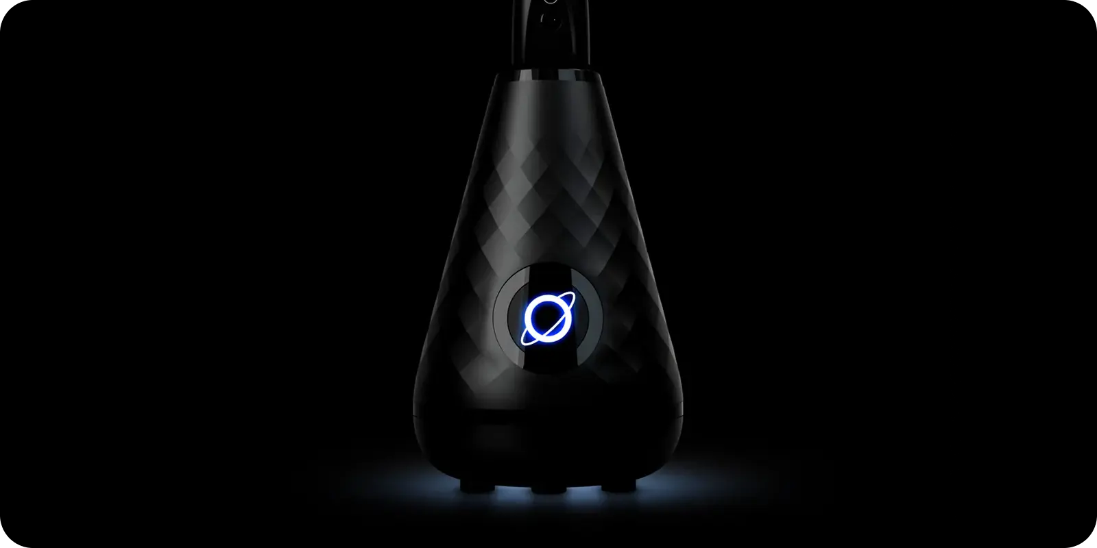 A refined black, cone-shaped gadget with a glowing blue planet icon—just the kind of smart design ShipMonk.com delivers. via ShipMonk.com