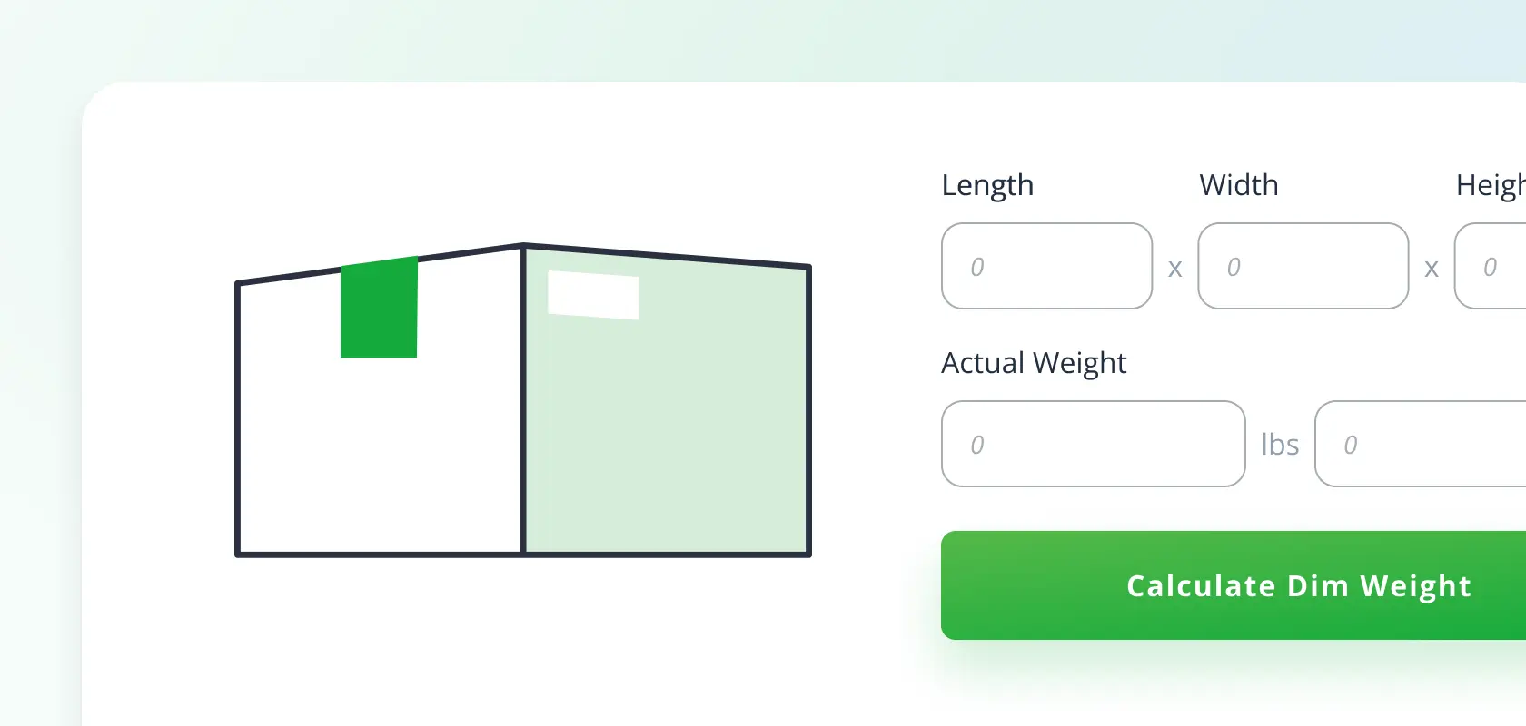 A cheerful box sits next to Length, Width, Height, and Weight fields—ShipMonk.com’s handy tool for easy dim weight calculations. via ShipMonk.com