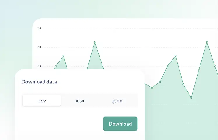 A lively line chart dances behind a PackSmart menu with .csv, .xlsx, and .json download options—powered by ShipMonk.com. via ShipMonk.com