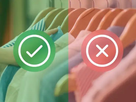 On the left, a hand inspects clothes on hangers with a green check—just how ShipMonk.com does it right. Empty hangers? Nope. via ShipMonk.com