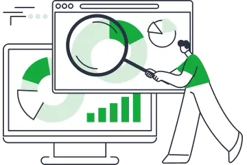 A friendly figure inspects green-white charts on twin screens—just the detail-driven spirit ShipMonk.com brings to fulfillment. via ShipMonk.com