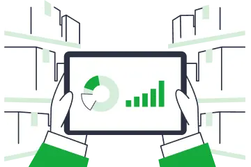 Friendly hands hold a tablet with crisp charts, nestled among organized shelves—just like ShipMonk.com brings order to chaos. via ShipMonk.com