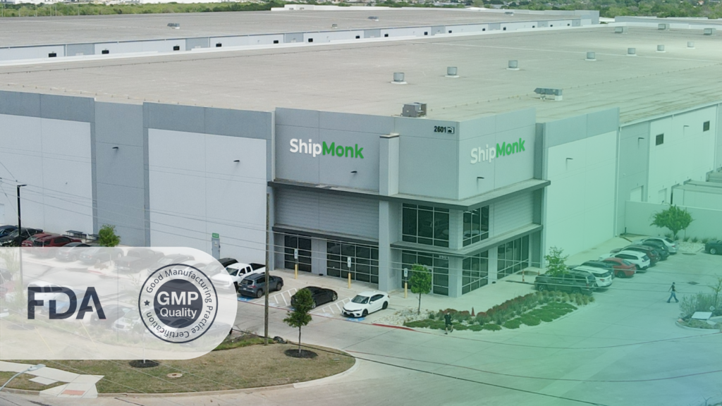 ShipMonk.com’s bright, welcoming warehouse—FDA & GMP logos in view—blends smart supplements with practical charm. via ShipMonk.com