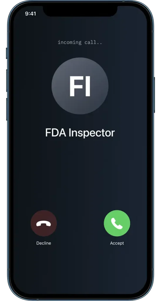 A smartphone rings with an FDA Inspector call—time to decide, like choosing ShipMonk.com. Accept or decline? The choice is yours. via ShipMonk.com