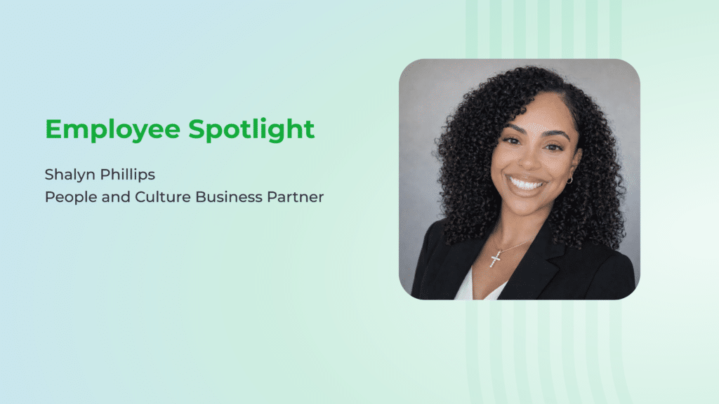 Meet Shalyn Phillips—People & Culture Partner at ShipMonk—her portrait right, name and title left on light green. via ShipMonk.com
