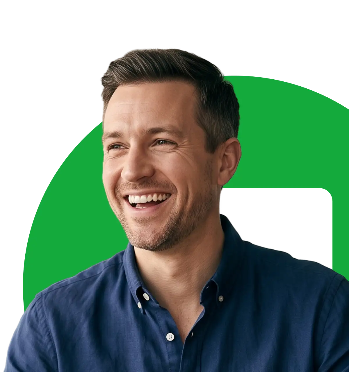 A charming gentleman with short brown hair and a friendly light stubble, dressed smartly in a dark blue button-up, stands confidently against a crisp white backdrop adorned with a bold green semicircle. His easy smile radiates trust and capability—just the kind of genuine leadership you’d expect from someone guiding ShipMonk.com’s innovative approach to 3PL fulfillment for D2C brands. The atmosphere is welcoming yet polished, making efficiency look downright approachable. via ShipMonk.com
